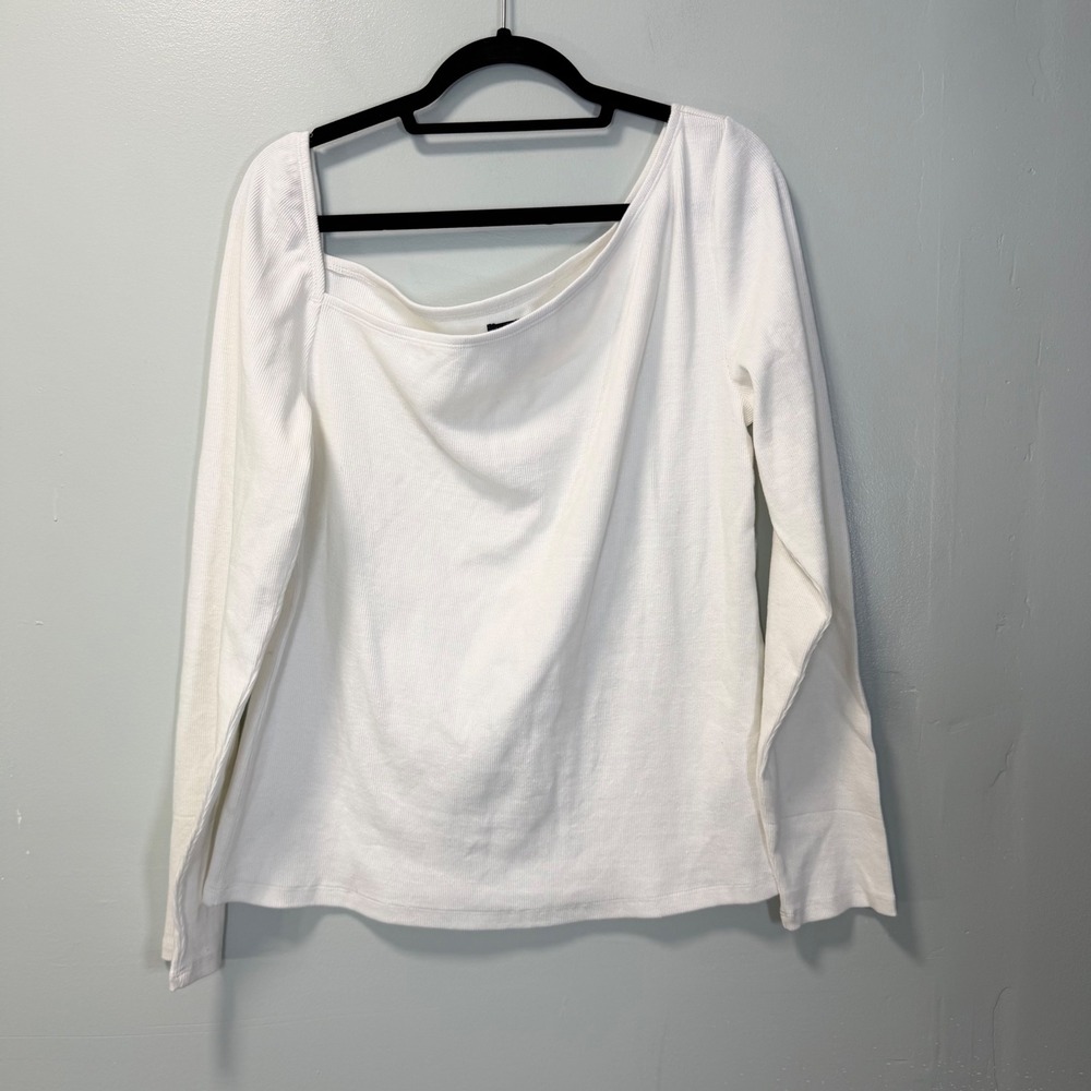 GAP Asymmetric Neck Ribbed Long Sleeve Top White XXL 484393-02-1 New